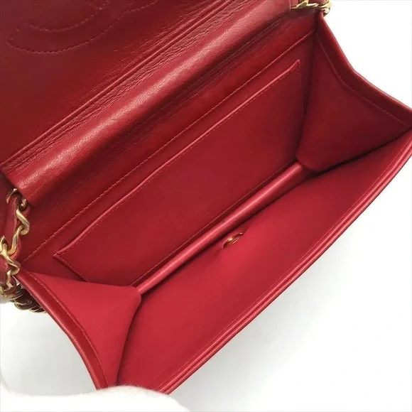 Authentic CHANEL red Lambskin classic single flap 24k gold shoulder bag - Picture 6 of 13